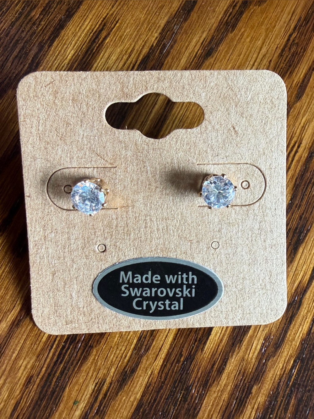 Swarovski Clear Crystal Round Stud Earrings in Gold-Tone Setting NWOT